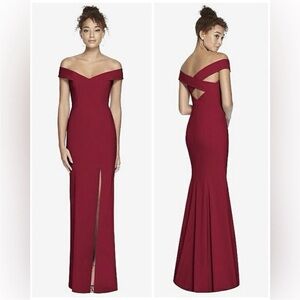 Dessy Collection Wine Off-Shoulder Maxi Dress